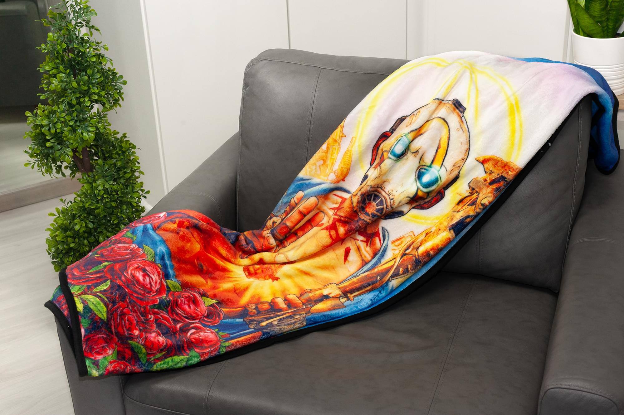 Alt View 4. Just Funky - Borderlands 3 Psycho Bandit Cover Art Fleece Throw Blanket | 60 x 45 Inches - Blue.