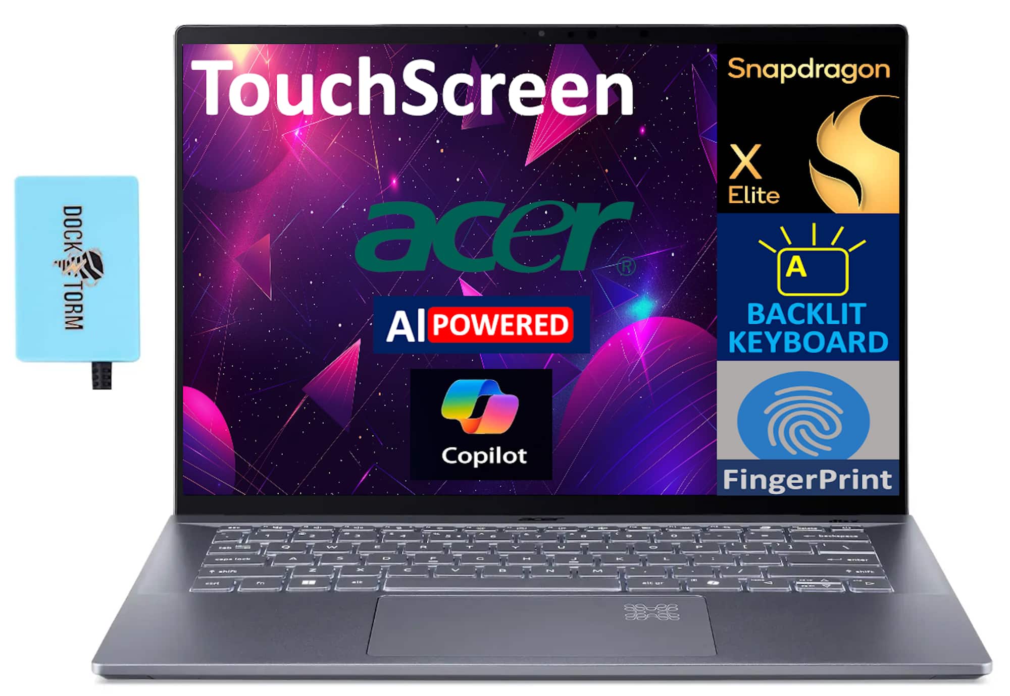 Acer - Swift 14 Laptop 14.5 WQXGA (Qualcomm Snapdragon X Elite X1E-78-100, 16GB LPDDR5X, Win 11 Pro) w/USB Hub - Steel Gray