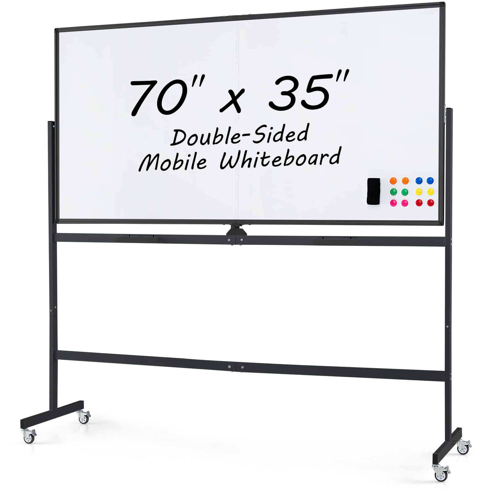 Gymax - 72'' x 36'' Double-Sided Magnetic Whiteboard with Stand and Aluminum Alloy Frame - Black