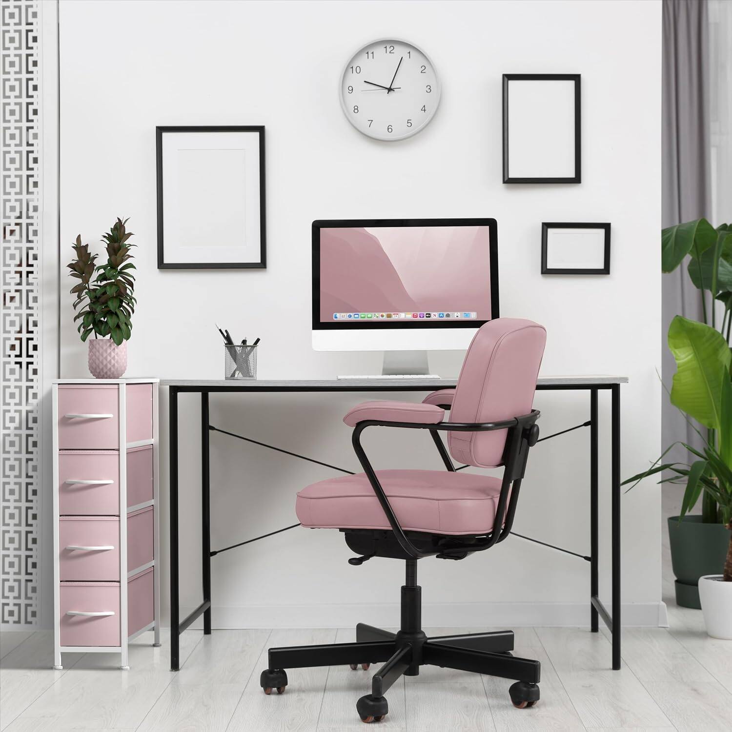 Angle. Sorbus - Sorbus Narrow Dresser with 4 Drawers, Vertical Slim Storage Chest of Drawers with Steel Frame - Pink.