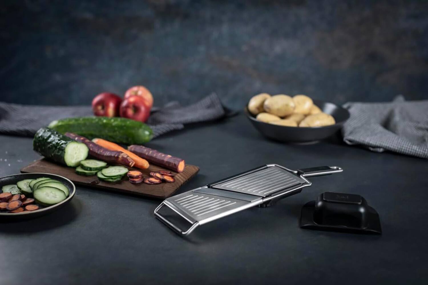 Alt View 1. Kuhn Rikon - Essential Mandoline Slicer with Adjustable Stainless Steel Blade for Vegetables & Fruit - Silver.