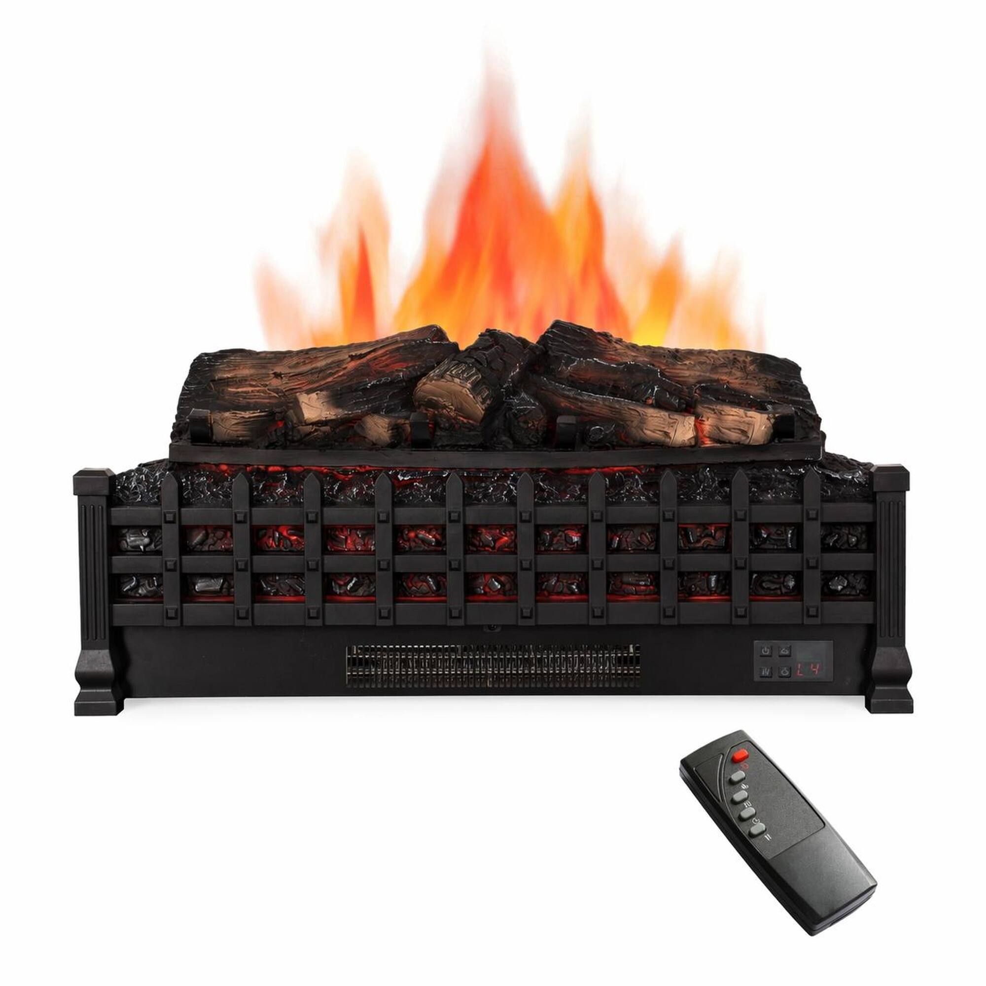 Front. RYHNUYNE - 26 Inch Electric Fireplace 3D Log Set Insert – Freestanding Heater with Remote Control - Antique Black.