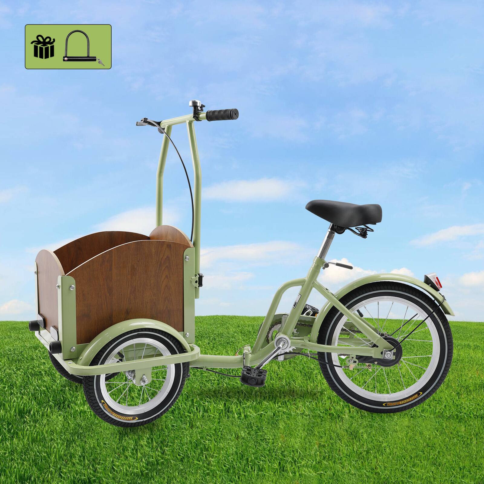 Alt View 10. Topteng - Kid Tricycle Three wheel bike Trike for Child, Boy, Girl, 16 Inch Wheels with Front Wood Cargo Rack for Small Pet, Green - Green.