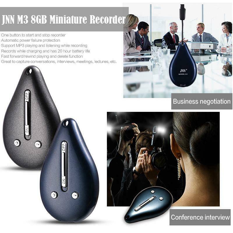 JNN M3 8GB Miniature Recorder

- One button to start and stop recorder
- Automatic power failure protection
- Support MP3 playing and listening while recording
- Records while charging and has 20 hour battery life
- Fast forward/rewind playing and delete function
- Great to capture conversations, interviews, meetings, lectures, etc.

Business negotiation

Conference interview