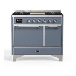 ILVE - Majestic II 40 inch Dual Fuel Range with 6 Burners + Griddle (Liquid Propane, Blue Grey, Chrome Trim) - Blue Grey