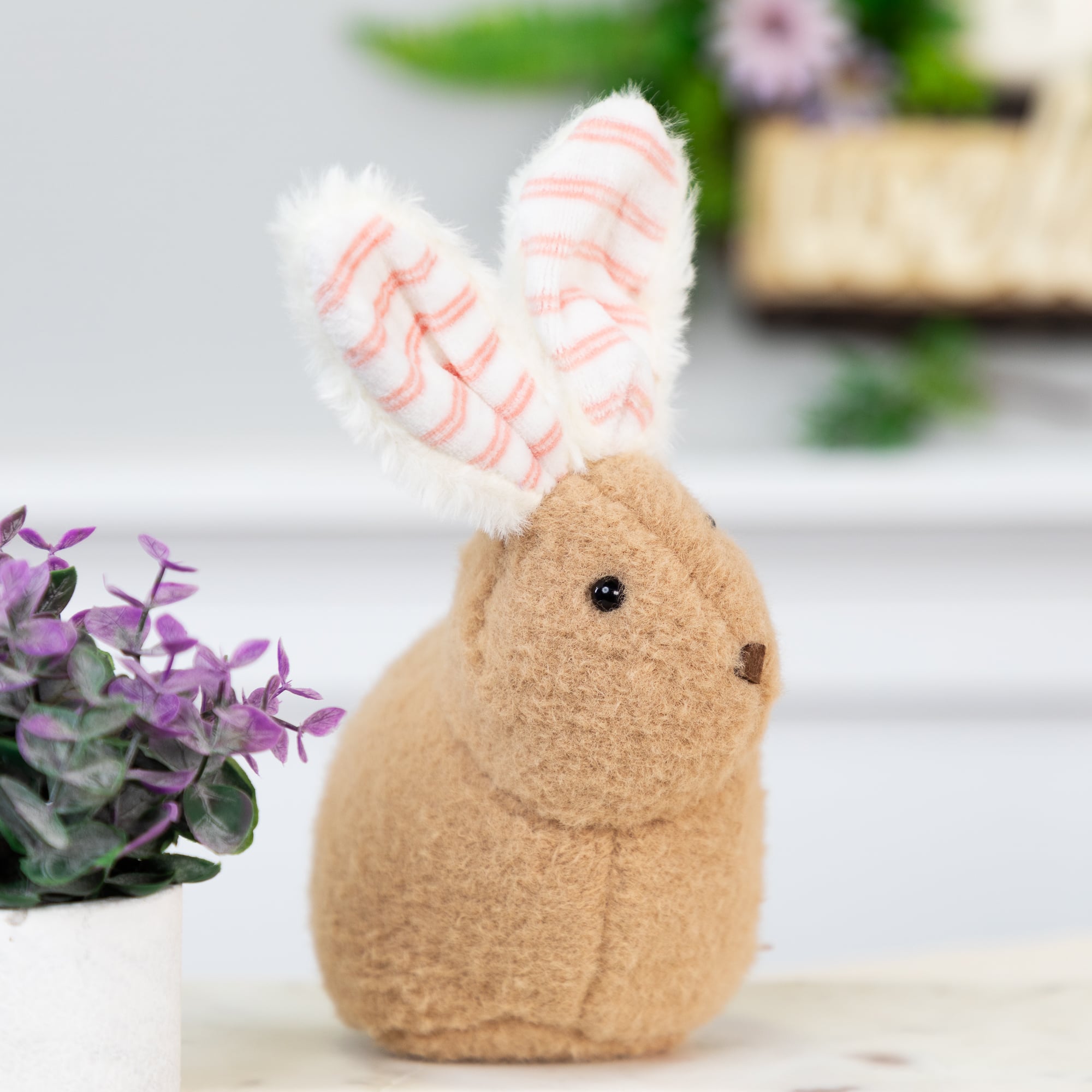 Northlight - Plush Rabbit with Striped Ears Easter Figurine - 9" - Brown