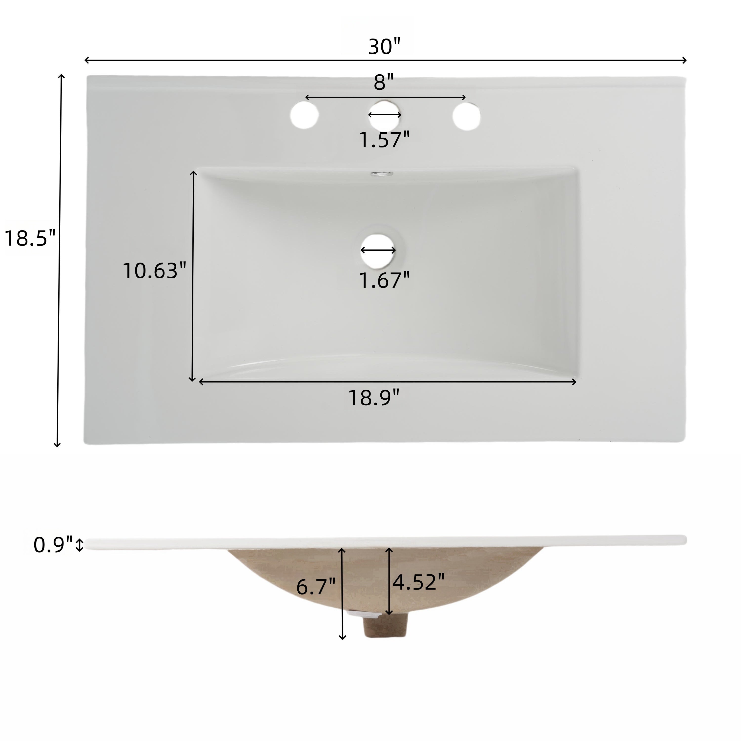 30"  
8"  
1.57"  
18.5"  
10.63"  
1.67"  
18.9"  
0.9"  
6.7"  
4.52"