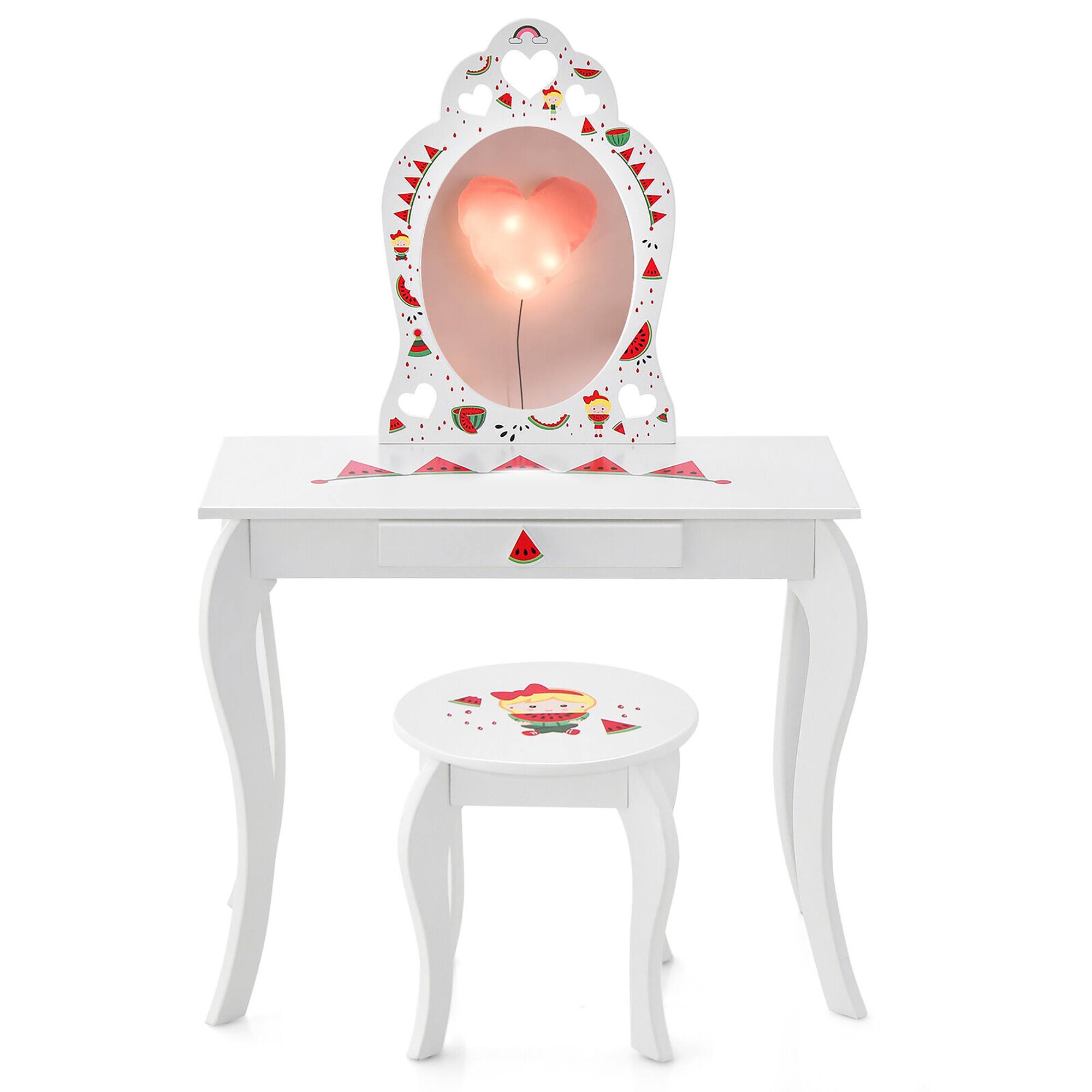 Alt View 9. Gymax - Gymax Kid Vanity Table Stool Set Storage Drawer Watermelon Patterns Play Makeup Set - White.