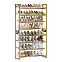 Songmics Home - Shoe Rack, 8-Tier Shoe Organizer, Metal Rack for Garage, Set of 2, 4-Tier Stackable Shelf - Pale Gold
