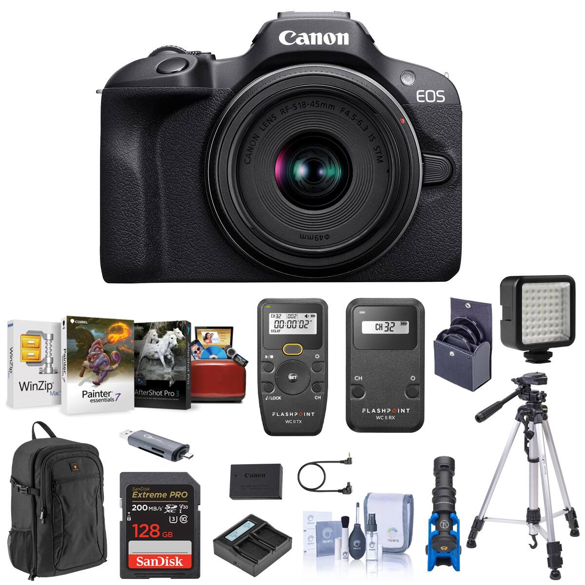 Canon RF-S18-45mm LENS F4.5-6.3 IS CANON STM  
EOS  
49mm  
WinZip WinZip Mac  
COREL Painter 7 essentials  
AfterShot Pro  
SEKI 500 00.00'0 UU'UU UC DELAY SLT STUDCK CH  
CH  
ID CH-32  
8  
FLASHPOI INT WCBTX  
FLASH? INT WCIIRX  
Canon  
SanDisk Extreme PRO 200MB/s V30 XC I 3 128 GB  
10.5%  
porc  
IN  
SanDisk