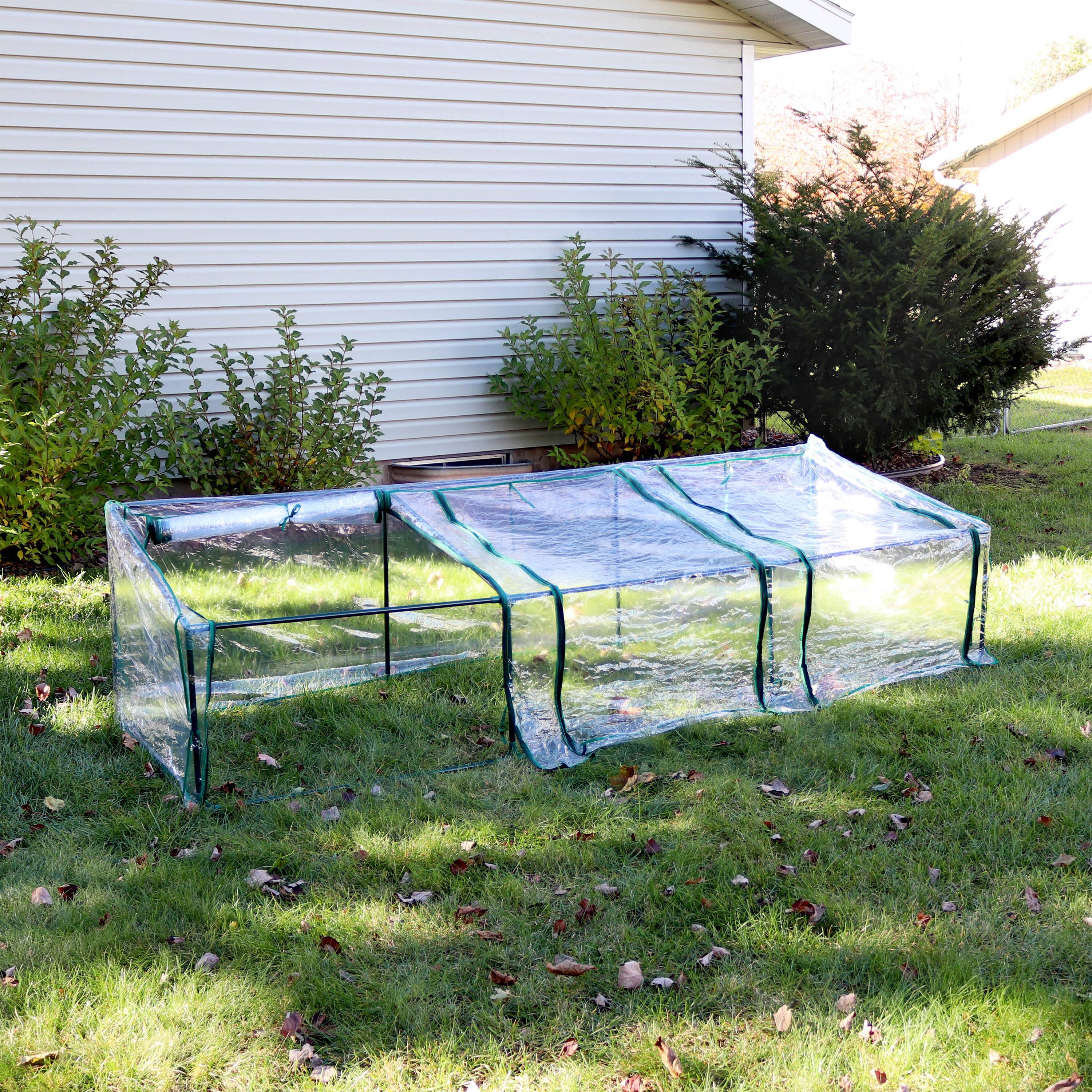 Alt View 3. Sunnydaze - Iron PVC Cover Mini Slant Cloche Greenhouse with Zipper - Clear.