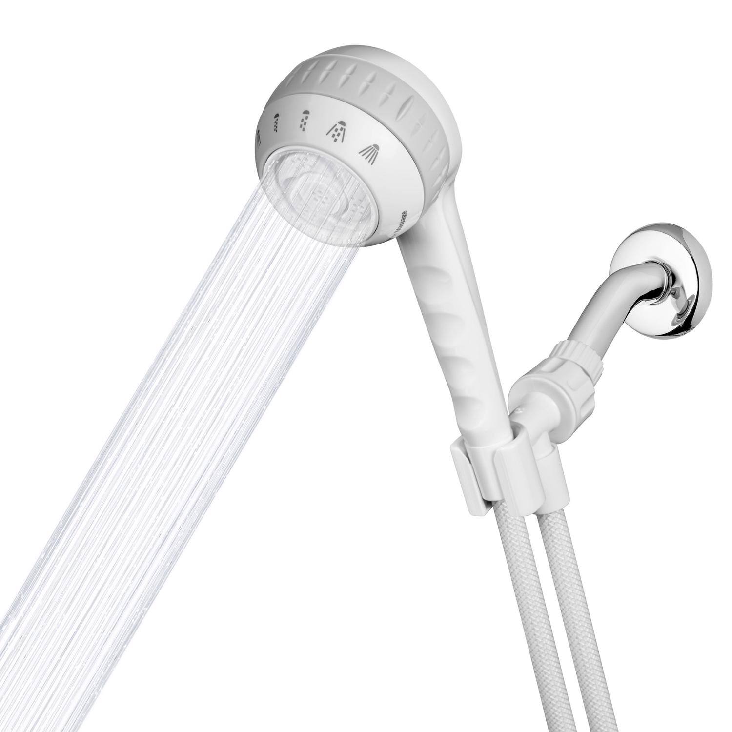 Left. Waterpik - Waterpik PowerSpray Plus White 6 settings Handheld Showerhead 1.8 gpm - White.