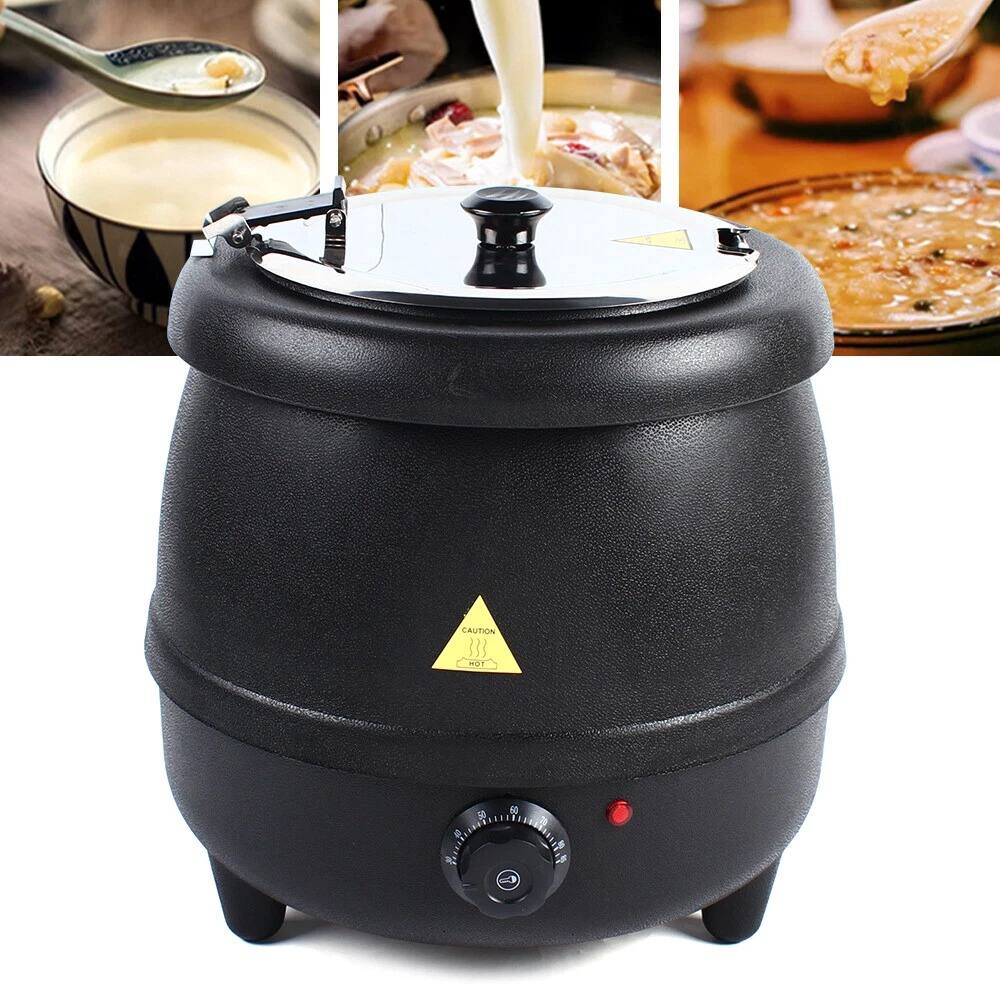 Angle. Home Collection - 400W 10L Stainless Steel Soup Pot with Adjustable Temperature - Black and Silver.