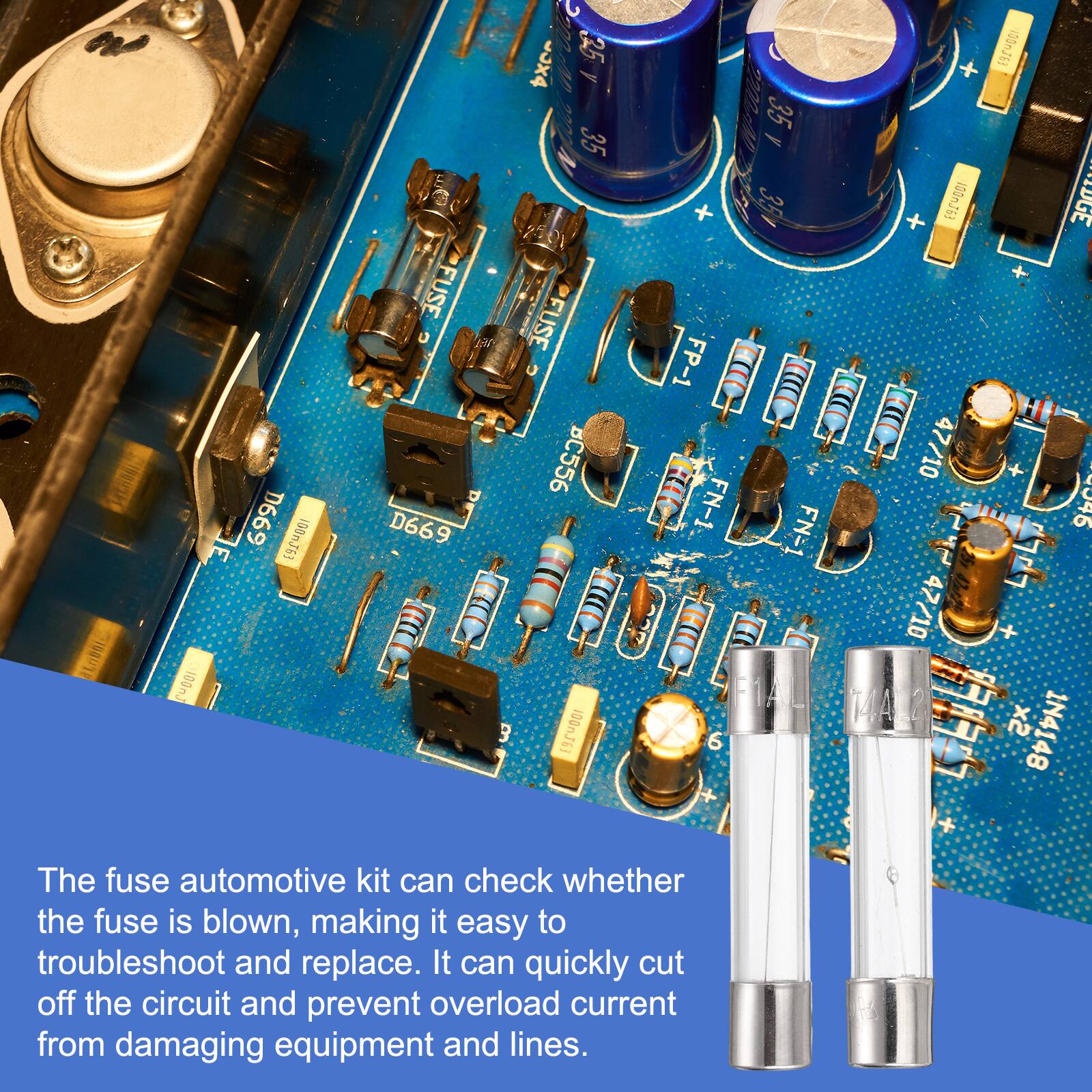 dLob CUBBI 6990 0m.763 FUSE D669 C pxc 35 a y SUve 35 FUSE BC556 100nJ63 2222 35 y 35 Eatn0I FP-1 47/10 FN-1 FN-1 47/10. MAR 6 10n6 UGE aPy x2 1N4148

The fuse automotive kit can check whether the fuse is blown, making it easy to troubleshoot and replace. It can quickly cut off the circuit and prevent overload current from damaging equipment and lines.