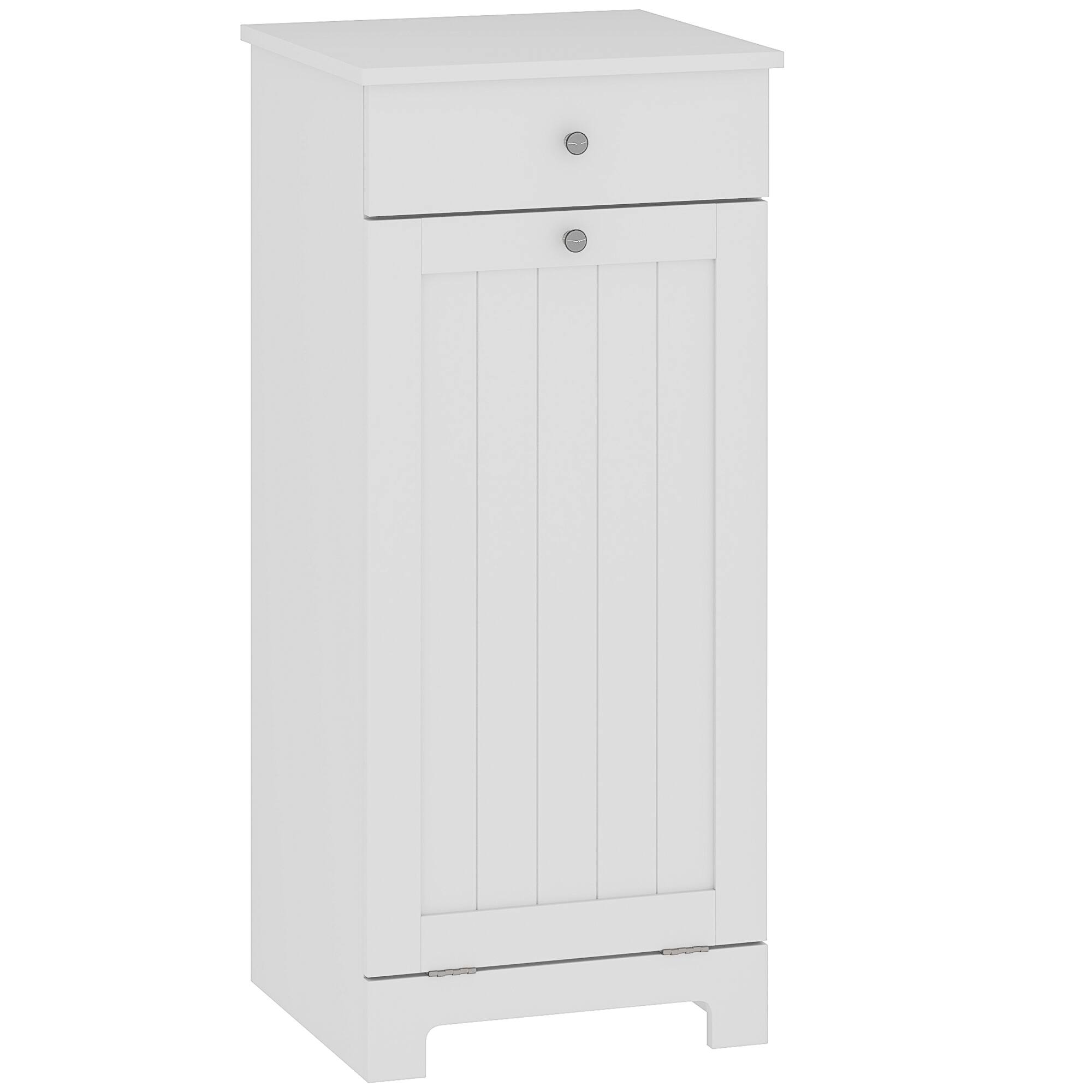 Front. Homcom - Laundry Hamper Cabinet with Removable Basket, Tilt Out Design with Drawer and Beadboard Door​ - White.