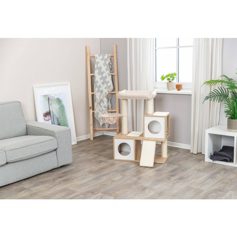 Alt View 2. TRIXIE - Addison Sisal & Wood 35.5" Cat Tree, Modern Cat Tower, Condos, Hammock, Cozy Bed - Beige.