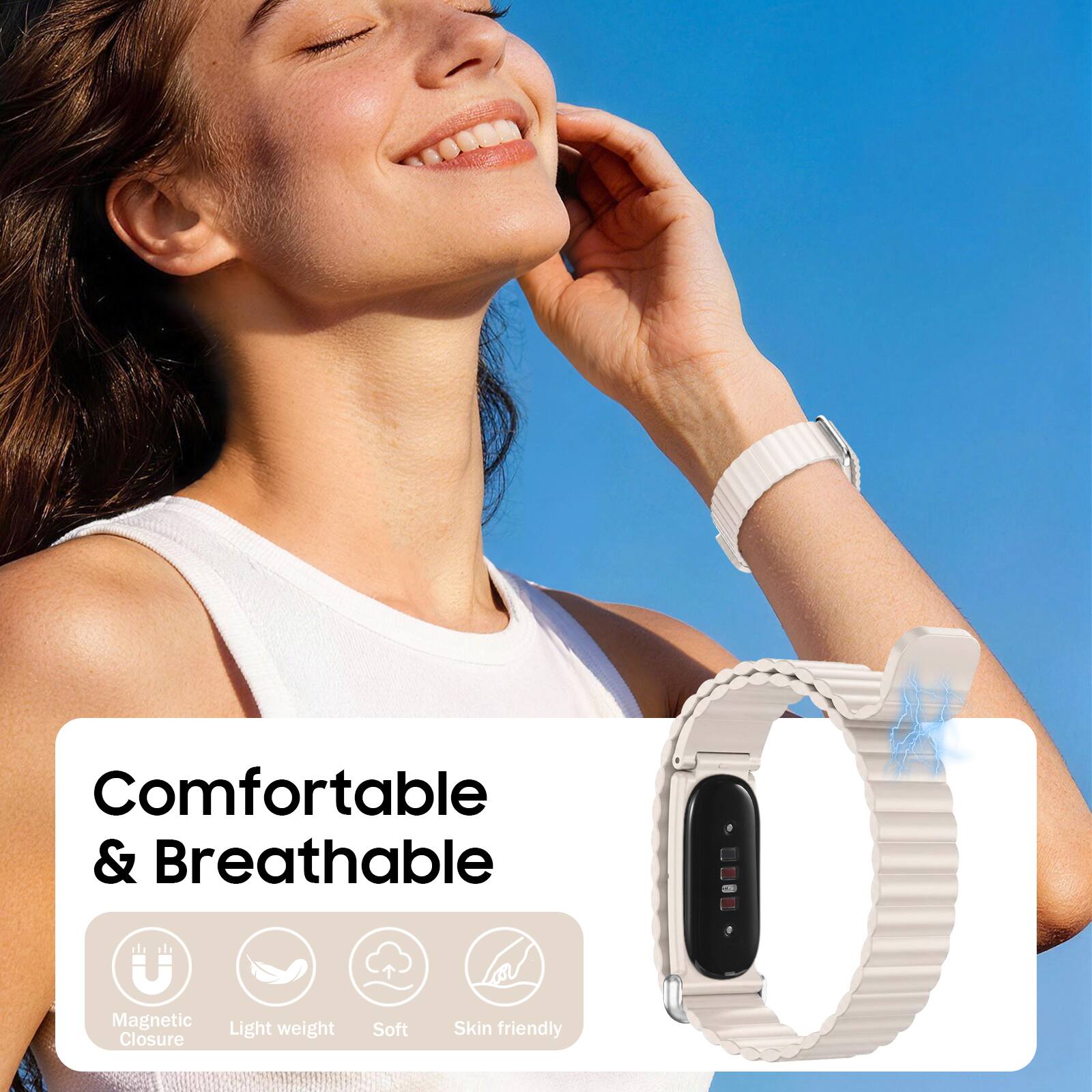 Comfortable & Breathable  
Magnetic Closure  
Light weight  
Soft  
Skin friendly
