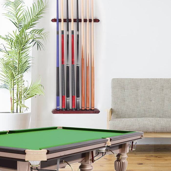 Alt View 3. GSE Games & Sports Expert - 2-Piece Wood 8 Billiard Pool Cue Rack Wall Mounted Holders, Pool Cue Sticks Wall Rack Set - Mahogany - Mahogany.