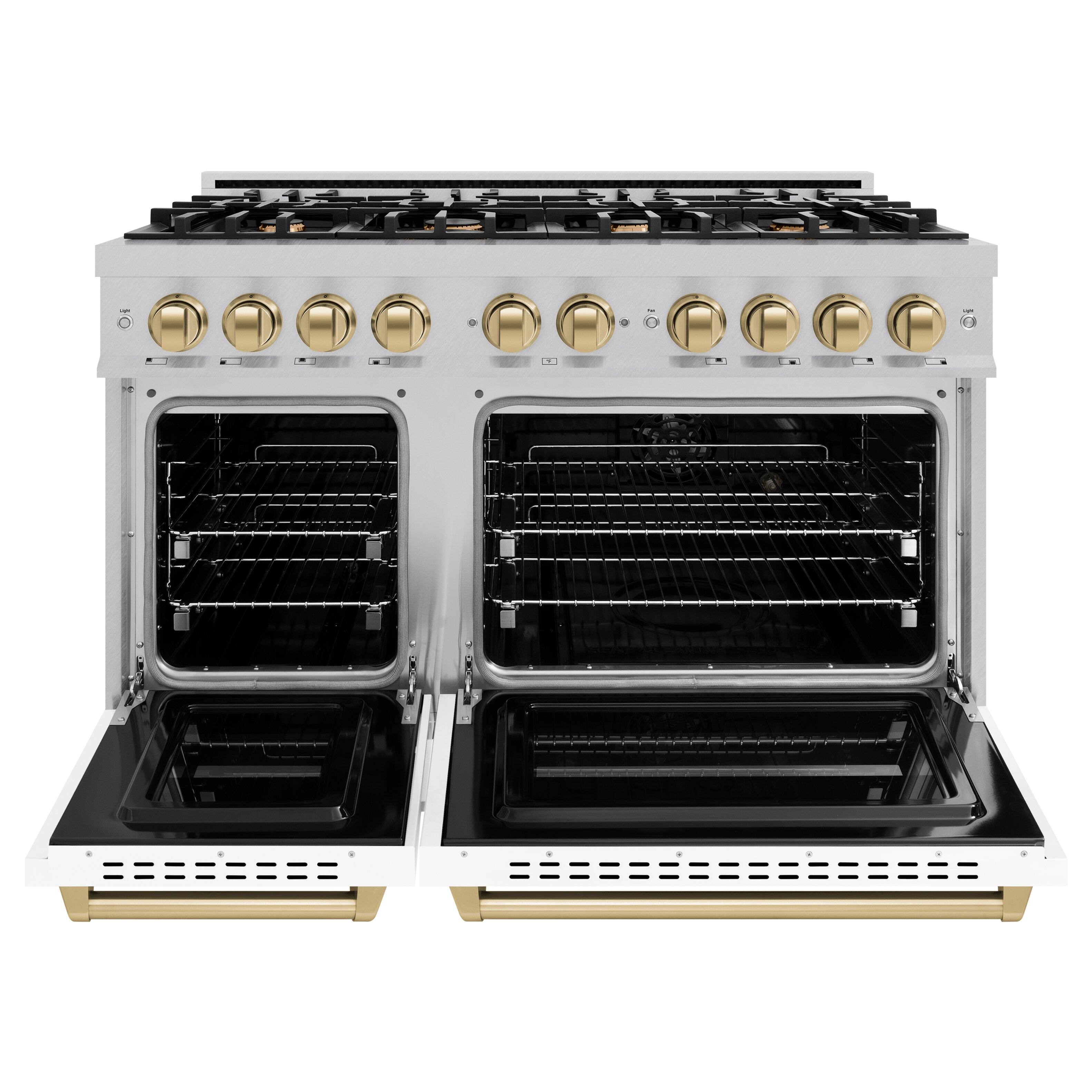 Angle. ZLINE - ZLINE Autograph 48 in. Classic Dual Fuel Range with White and Bronze Accents (CDRSZ-WM-48-CB) - White.