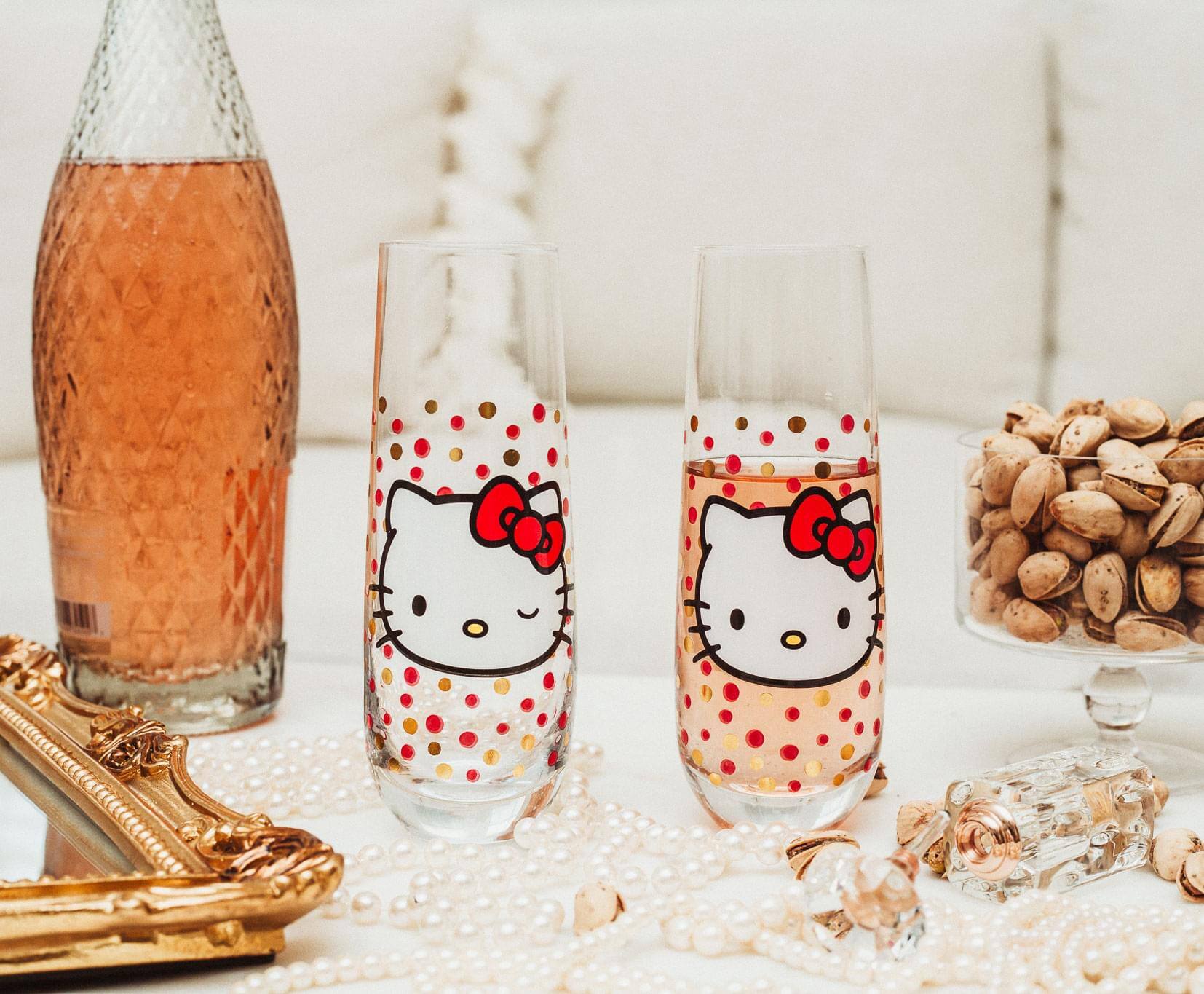 Alt View 1. Hello Kitty - Hello Kitty Polka Dot Portrait 9-Ounce Stemless Fluted Glassware | Set of 2 - Pink.