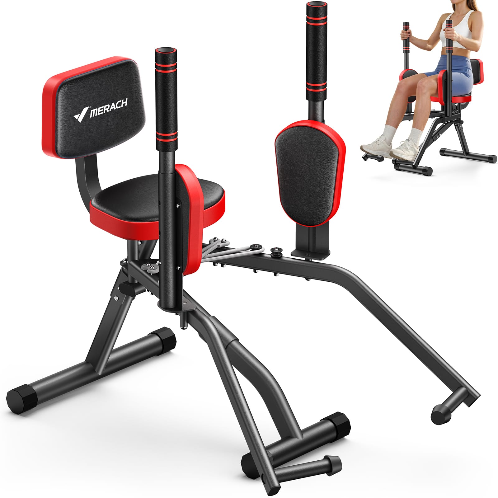 MERACH - Hip Abductor Machine, Glute & Leg Workout Equipment Trainer for Home Gym, 330lbs, Outer Thigh Sculpting - Red