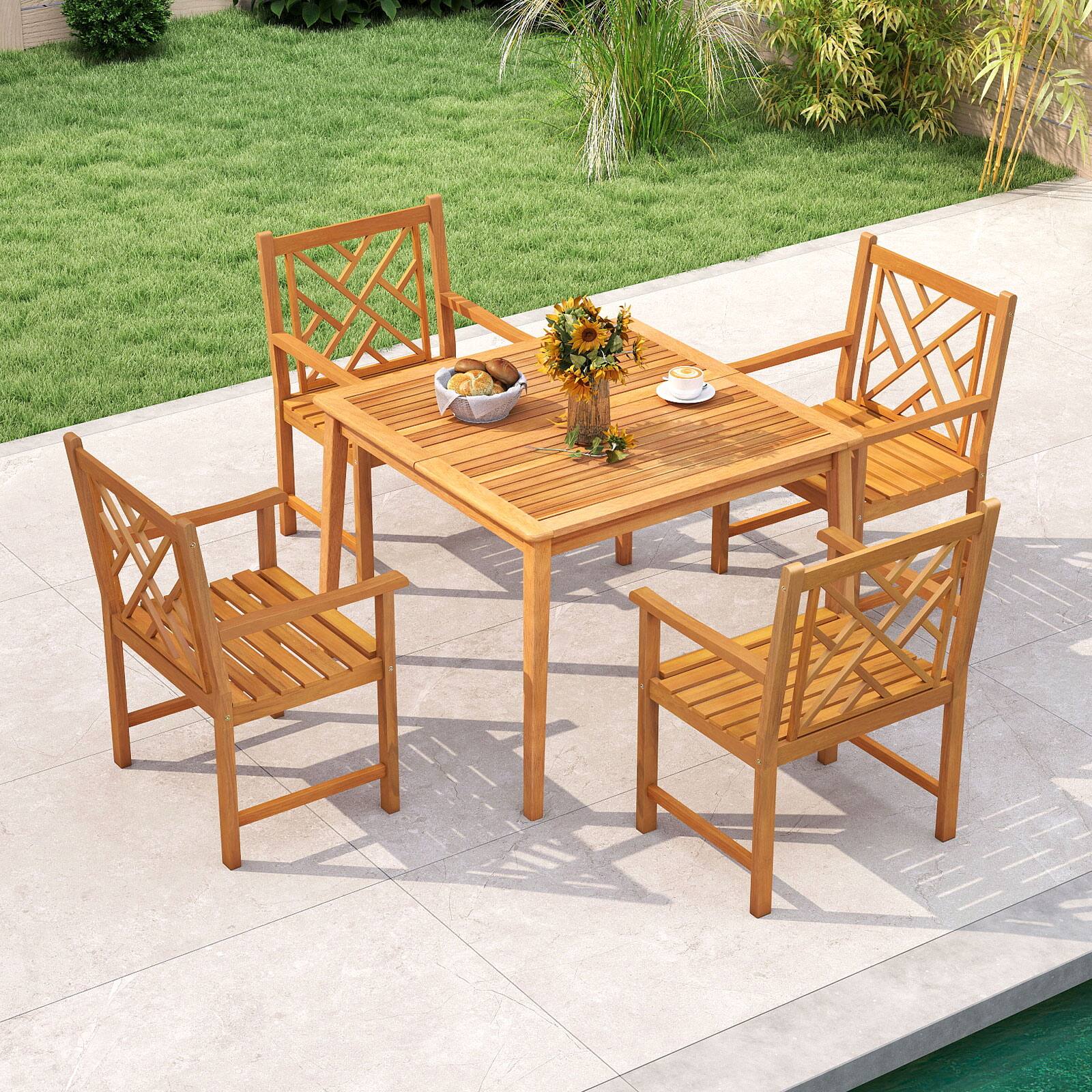 Alt View 1. Gymax - Gymax 5-Pieces Patio Dining Table Set w/4 Chairs Slatted Tabletop 1.96'' Umbrella Hole - Natural.
