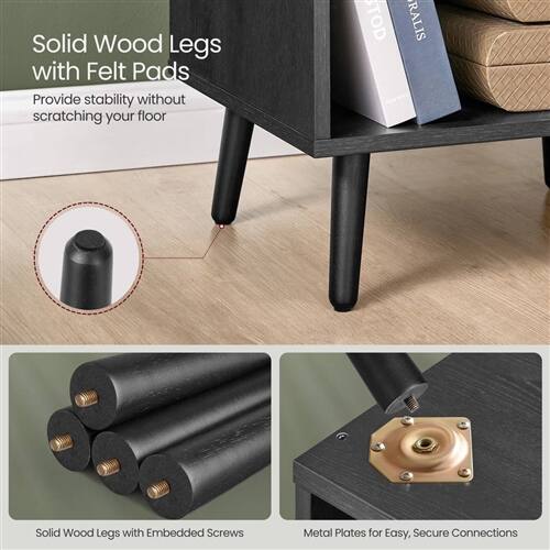 Solid Wood Legs with Felt Pads  
Provide stability without scratching your floor  

Solid Wood Legs with Embedded Screws  
Metal Plates for Easy, Secure Connections