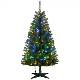 Homcom - Prelit Artificial Christmas Tree, 365 Branches, 152 Warm White or Colorful LEDs, Auto Open - Green