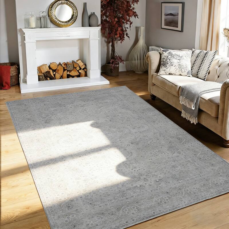 Angle. RYHNUYNE - 5x7 Area Rugs Living Room Rug Washable Vintage Boho Rug No Slip Stain Resistant Soft Carpet Indoor Floor Floral Carpets - Painting.