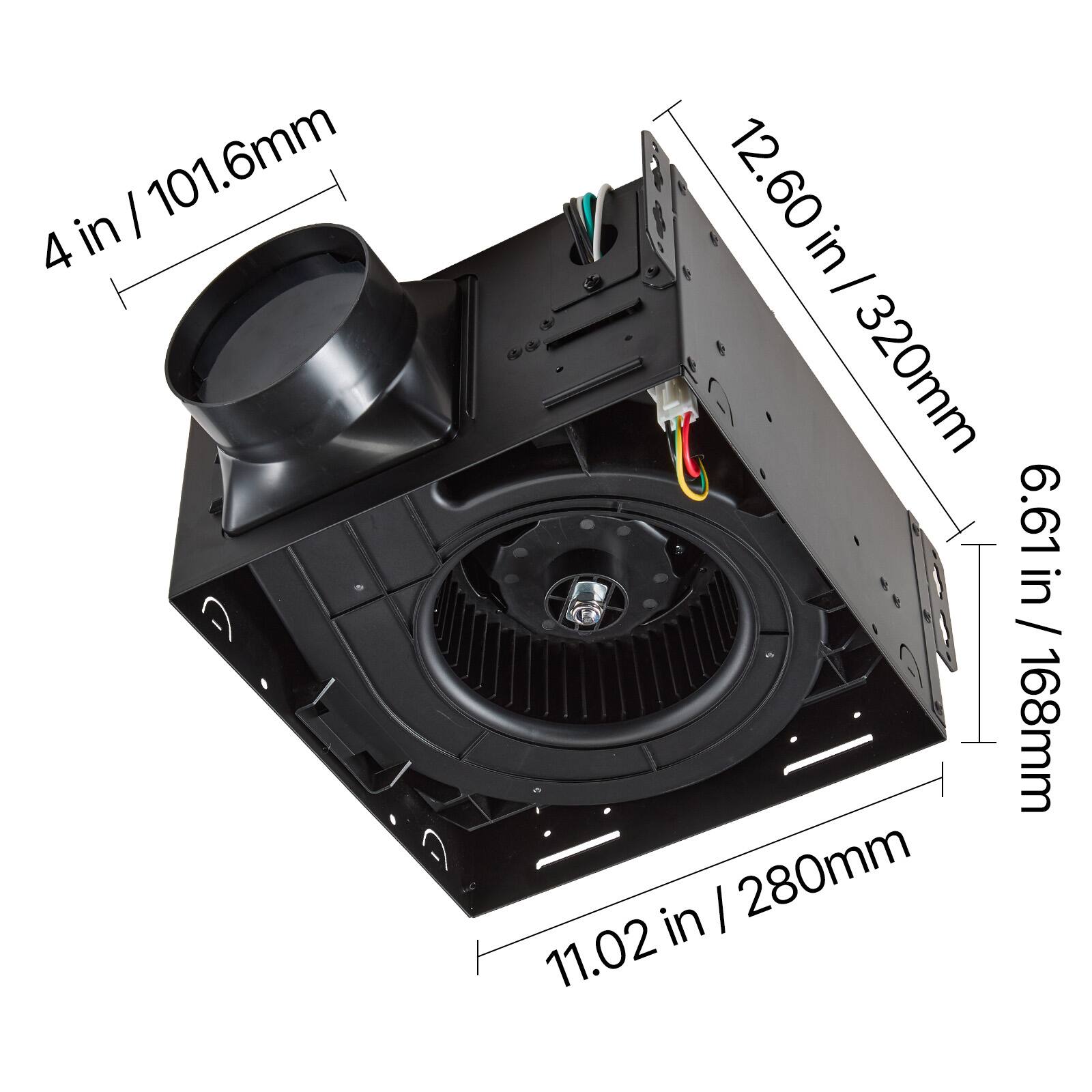 4 in / 101.6mm  
12.60 in / 320mm  
6.61 in / 168mm  
11.02 in / 280mm