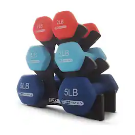 HolaHatha - 2, 3, & 5 Lb Neoprene Dumbbell Free Hand Weight Set w/ Rack, Red/Blue - Blue/Red