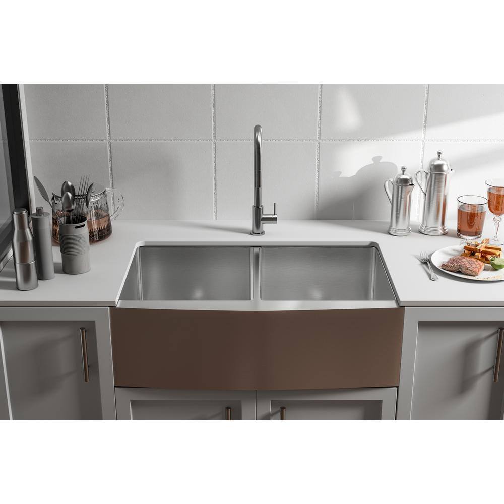 Alt View 7. Elegant Kitchen and Bath - Stainless Steel farmhouse kitchen double sink L33'' x W21'' x H10" - Stainless Steel.