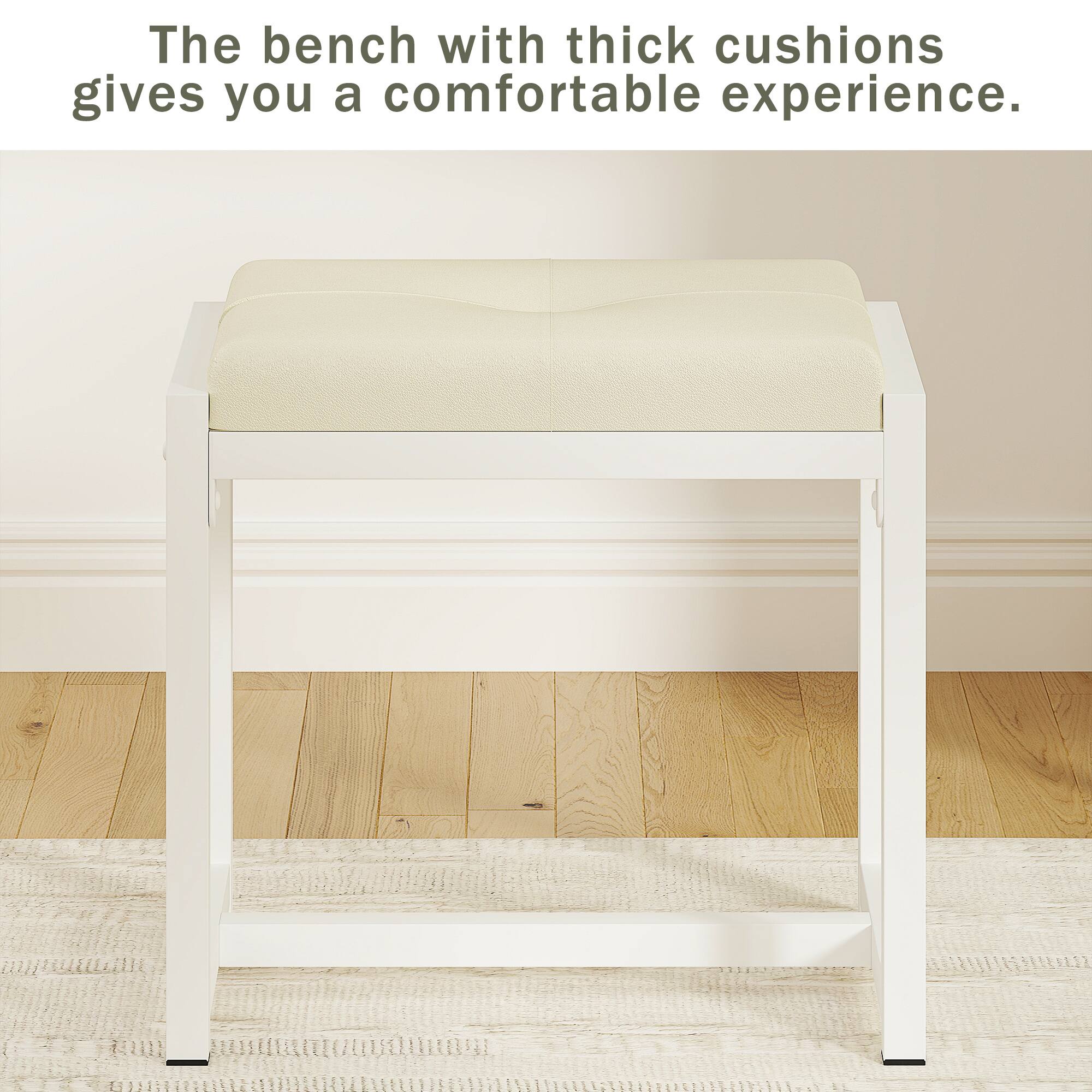 The bench with thick cushions gives you a comfortable experience.