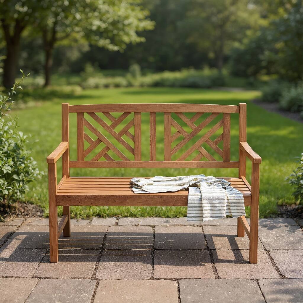 Front. Kadyn - 2-Person Wood Outdoor Bench with Cozy Armrest and Backrest, Wooden Garden Furniture, Easy Assembly, Suitable for Patio - Brown.
