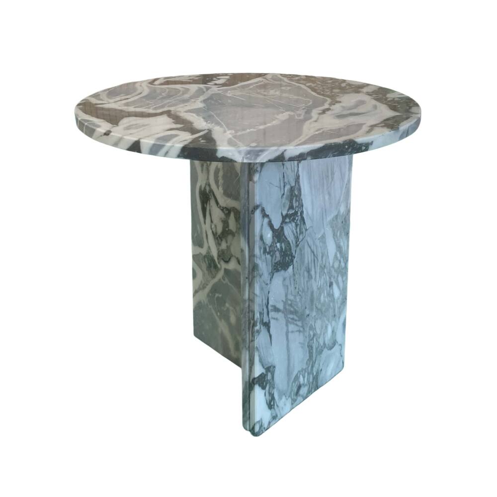 Alt View 7. Loheer - Loheer Gray Blue Natural Marble Side Table Round End Table Genuine Stone Polished Surface 17.7 Inch - Gray Blue.