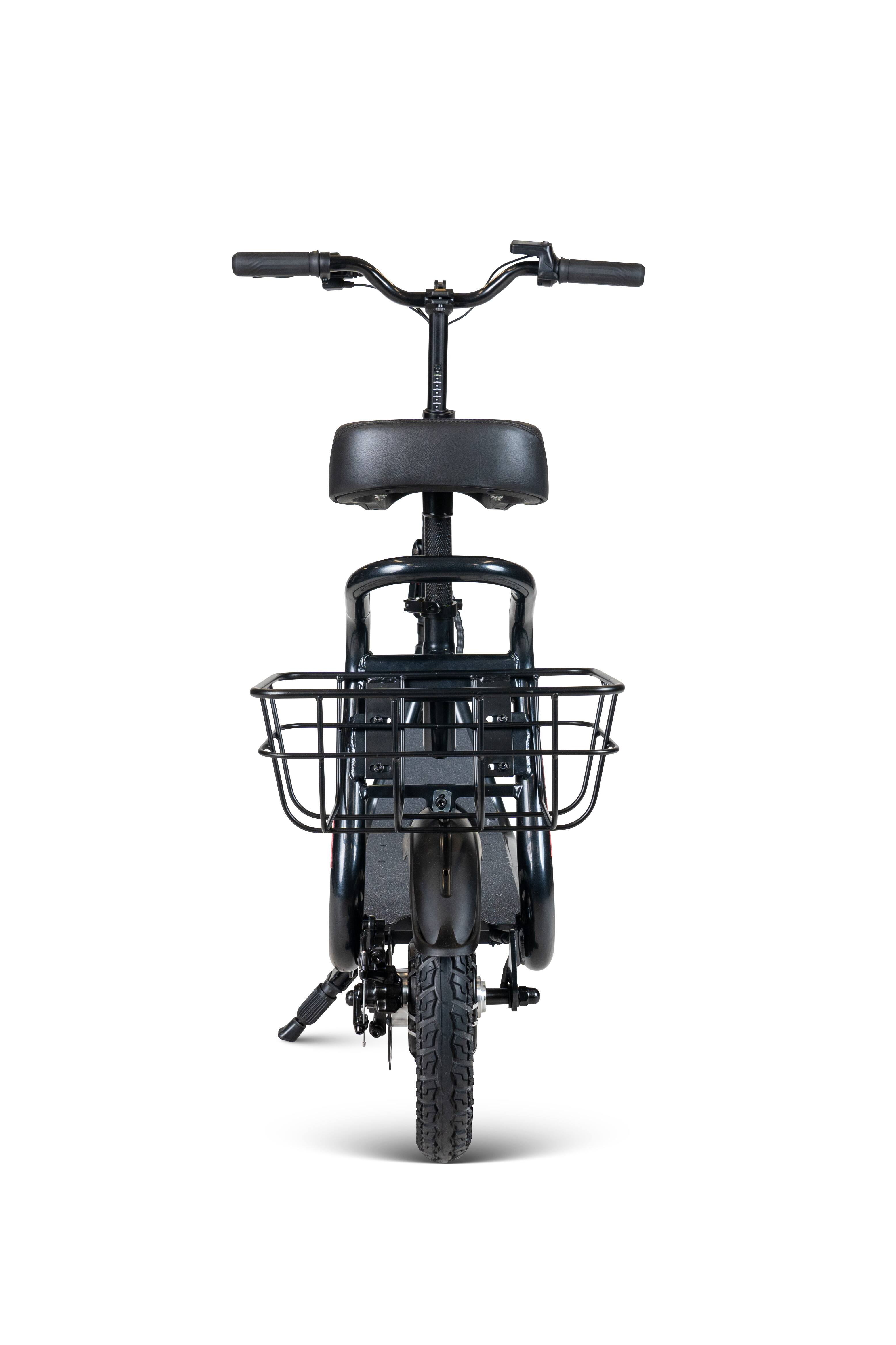 Back. Madd Gear - Electric Scooter with Seat & Basket for Adults & Teens – Long Range 18 Miles, 450W Motor, Foldable – Madd Gear Pendolare - BLACK.