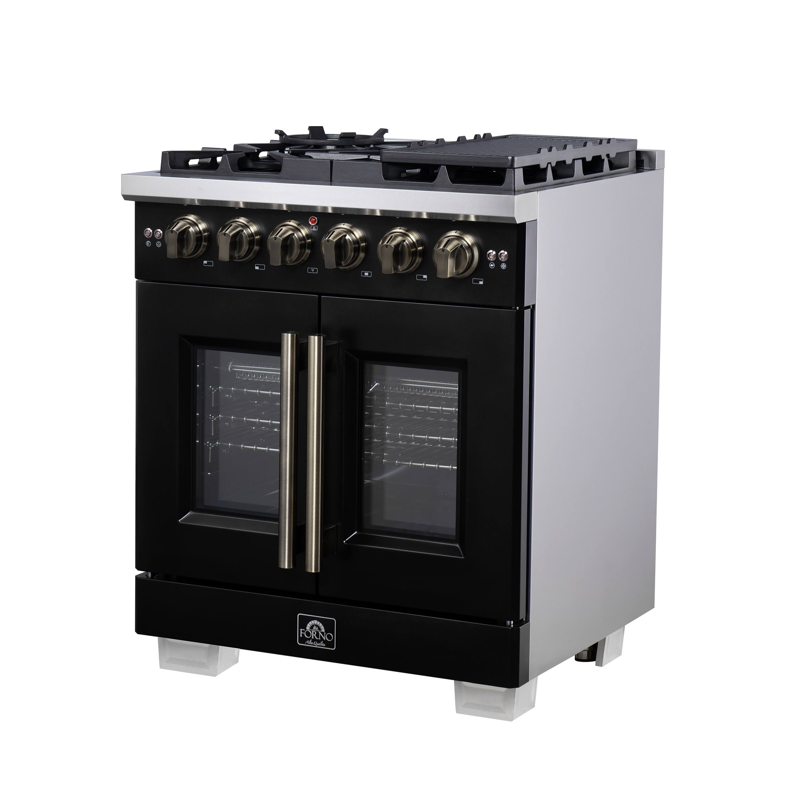 Angle. Forno Appliances - Capriasca 4.32 Cu. Ft. Freestanding Gas Convection Range with French Doors - Black.