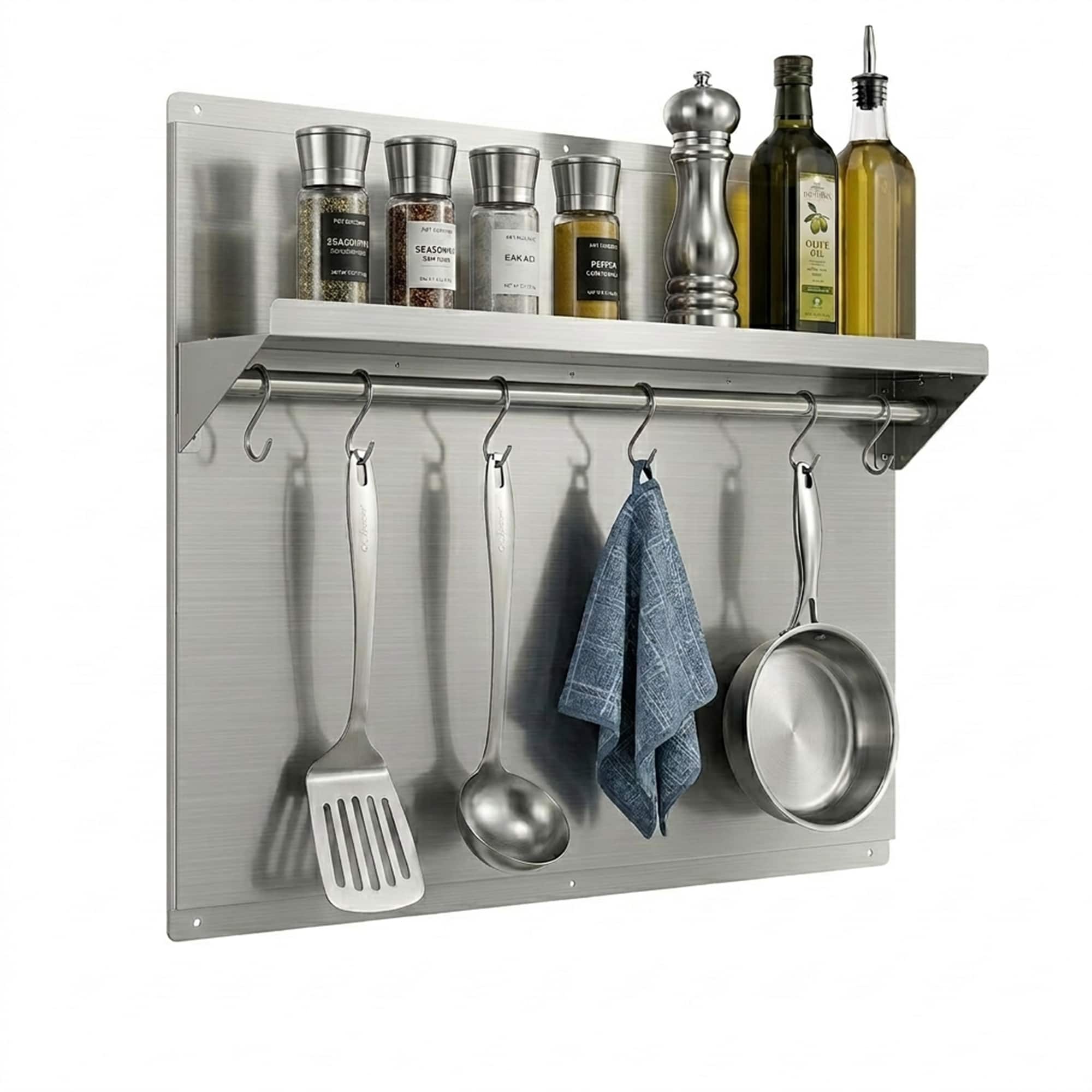ZJKLA - 24 x 30 in. Stainless Steel Kitchen Backsplash Wall Shield with Shelf and Rack for 30 in Range Hood