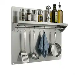 ZJKLA - 24 x 30 in. Stainless Steel Kitchen Backsplash Wall Shield with Shelf and Rack for 30 in Range Hood