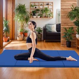 Kadyn - Gymnastics Mat, Exercise Tumbling Mat,4-Panel PU Leather Folding Exercise Mat with Carrying Handles-Navy - Blue