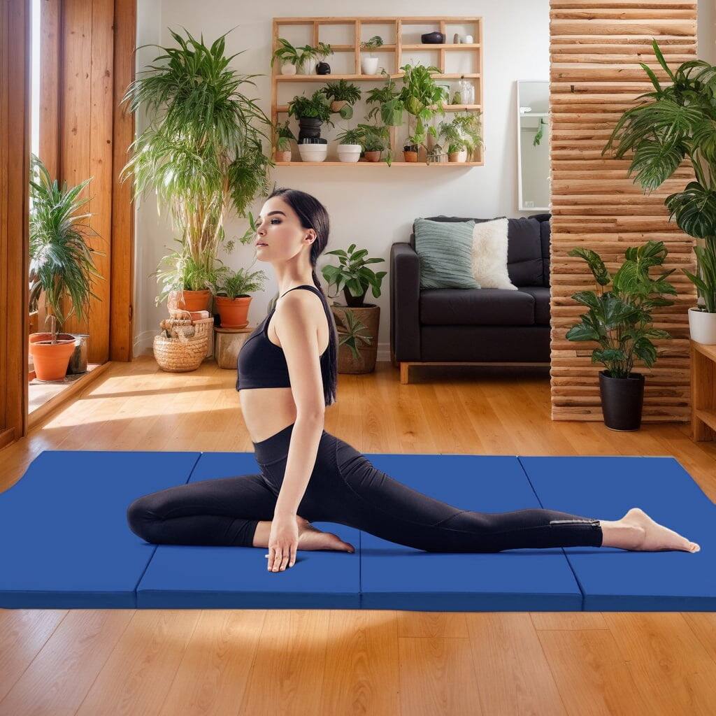 Front. Kadyn - Gymnastics Mat, Exercise Tumbling Mat,4-Panel PU Leather Folding Exercise Mat with Carrying Handles-Navy - Blue.