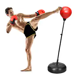 Costway - Boxing Punching Bag w/Height Adjustable Stand Boxing Gloves - Black,Red