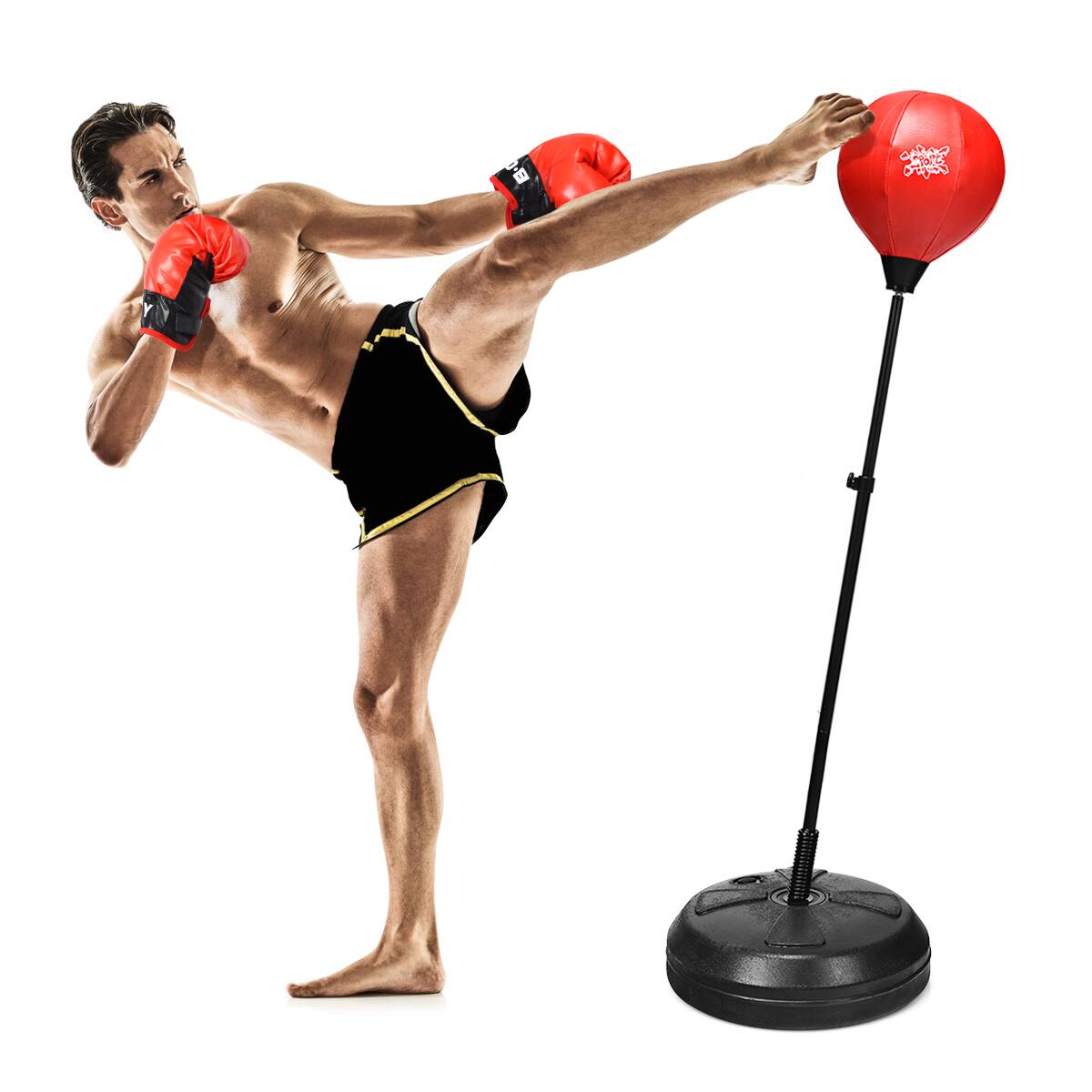 Costway - Boxing Punching Bag w/Height Adjustable Stand Boxing Gloves - Black,Red