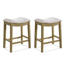 ROME + OAK - Parker Backless Counter Stool, Natural with Cream Fabric, Set of 2 - Natural/Wheat