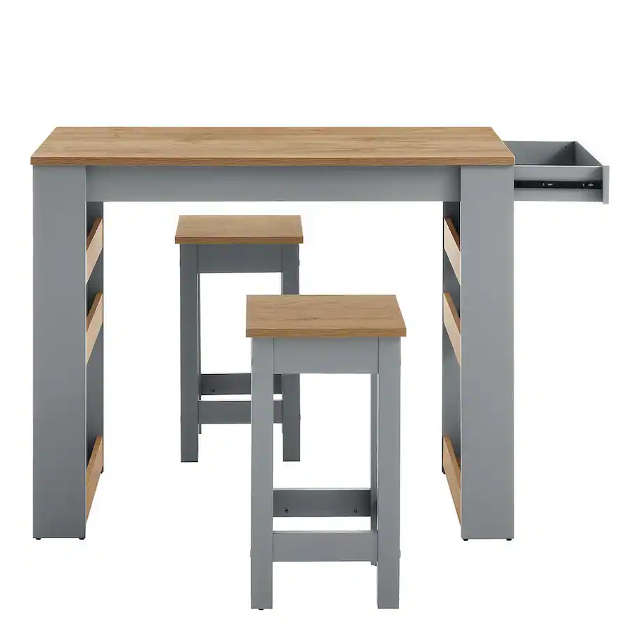 Galley 3 Piece Kitchen Island and Stool Set by Modway Oak Gray EEI-6730 ...