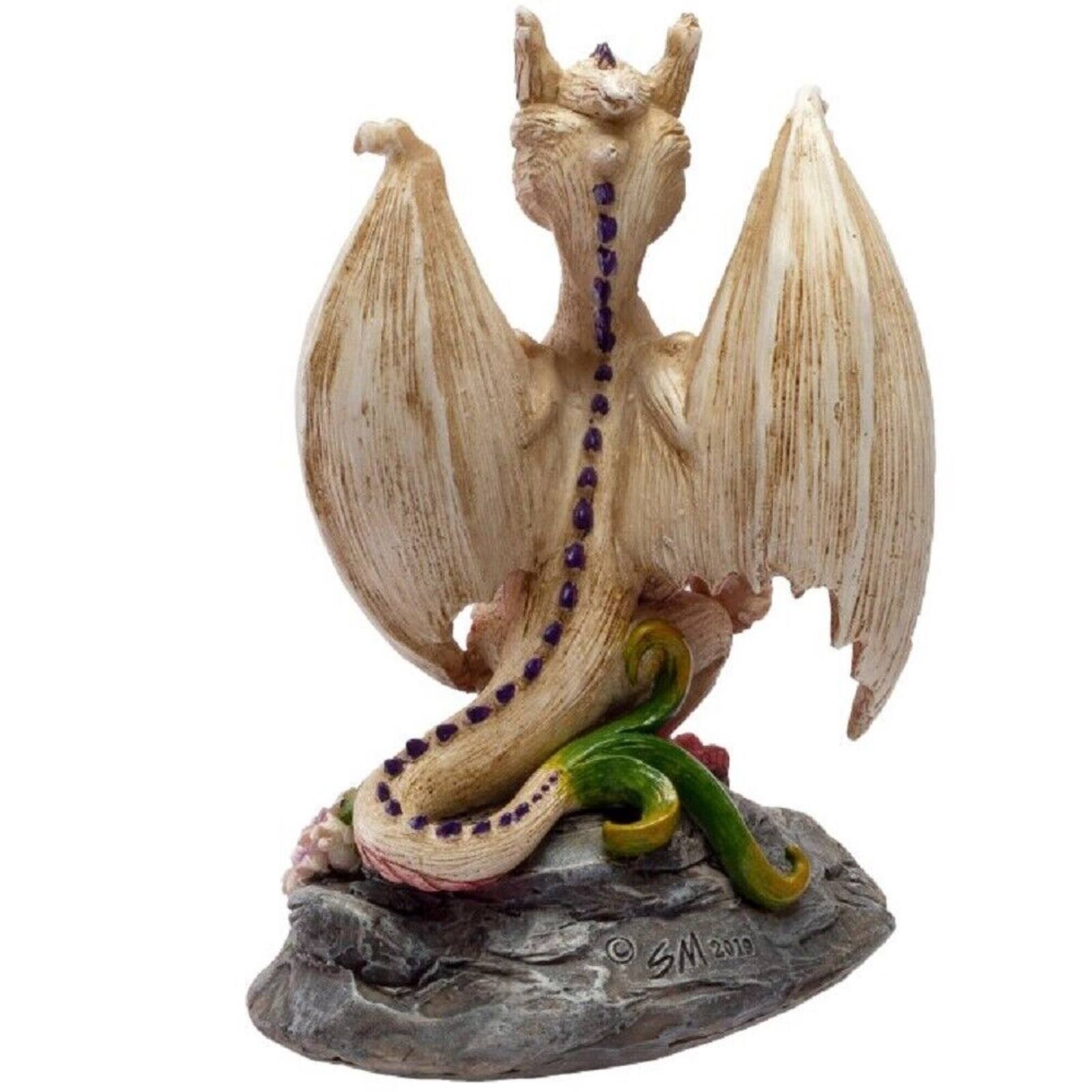 Angle. Pacific Trading - Pale White Garlic Dragon Figurine by Stanley Morrison 4.75 inch.