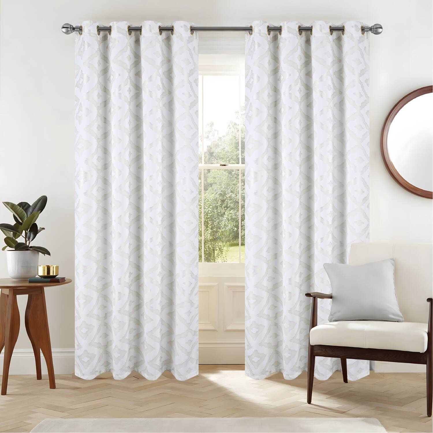 Angle. RT Designers Collection - RT Designers Collection Heathrow Halo Foil Blackout Polyester Window Curtain Grommet Panel 52" x 84" White - White.