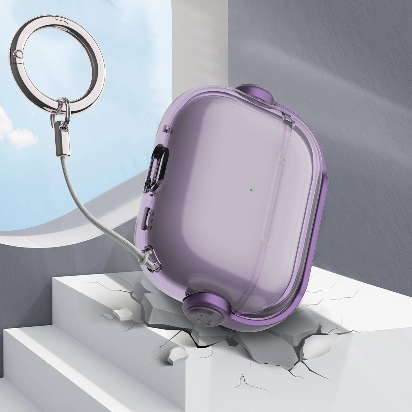 Left. Dteck - For Airpods Pro 3rd Gen (2025) Slim Fit Clear Kickstand Shockproof Drop Protection Case With Anti-Loss Ring - Purple.