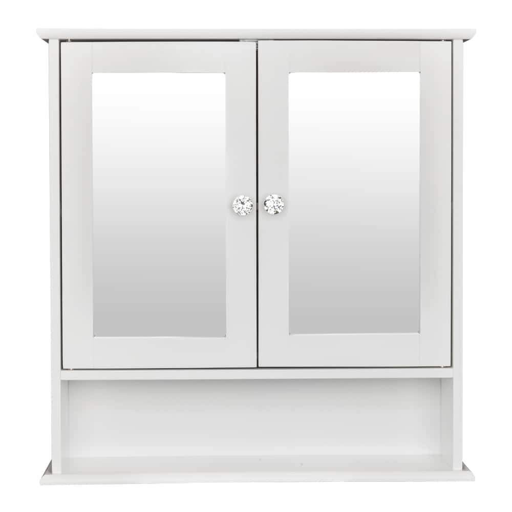 SlickBlue - Double Door Mirror Bathroom Storage Cabinet, Wall-Mounted Organizer for Home - White