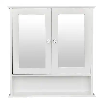 Front. SlickBlue - Double Door Mirror Bathroom Storage Cabinet, Wall-Mounted Organizer for Home - White.